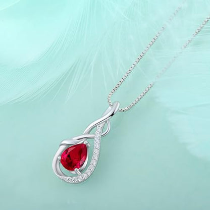 STARCHENIE Infinity Teardrop Necklace for Women 925 Sterling Silver Pendant Birthstone Jewelry - color: Silver-07-Jul-Ruby