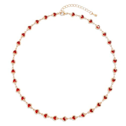 Colorful Necklace for Women,14K Gold Plated Chain With Crystal Necklace Womens Statement Cute Trendy Surfer Beach Choker Necklaces Gifts - color: Red Heart