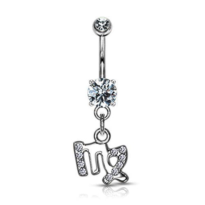 Forbidden Body Jewelry Surgical Steel CZ Jeweled Zodiac Sign Dangle Belly Button Ring - style: Virgo