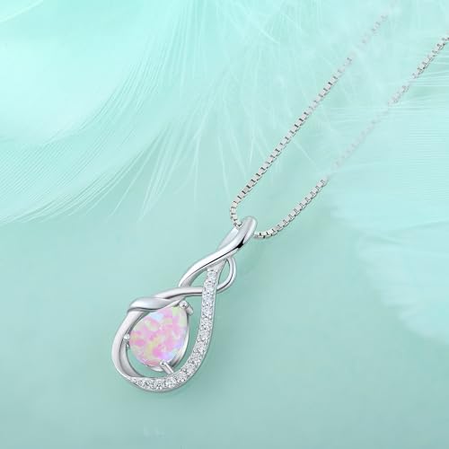 STARCHENIE Infinity Teardrop Necklace for Women 925 Sterling Silver Pendant Birthstone Jewelry - color: Silver-Pink Opal