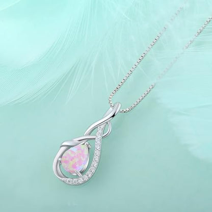 STARCHENIE Infinity Teardrop Necklace for Women 925 Sterling Silver Pendant Birthstone Jewelry - color: Silver-Pink Opal
