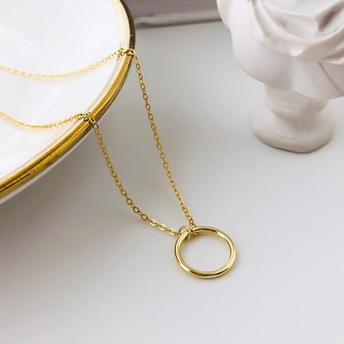 HERIER Cute Heart Necklace Dainty 18k Gold Plated Tiny Heart Pendant Choker Necklaces Small Gold Love Open Heart Chain Necklace for Women Simple Gold Necklace for Women Trendy Jewelry - color: Circle Necklace-Gold