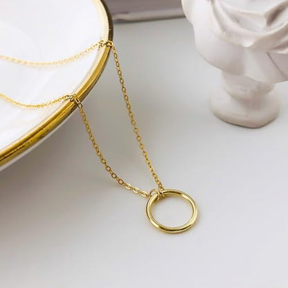 HERIER Cute Heart Necklace Dainty 18k Gold Plated Tiny Heart Pendant Choker Necklaces Small Gold Love Open Heart Chain Necklace for Women Simple Gold Necklace for Women Trendy Jewelry - color: Circle Necklace-Gold