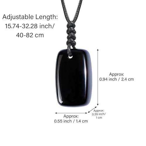 Natural Gemstone Pendant Necklace Healing Crystal Choker Necklace Adjustable Waxed Black Rope for Women Men - color: Obsidian