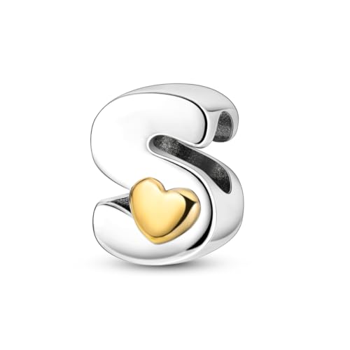 925 Sterling Silver Letter Charms A-Z for Bracelet Necklace Alphabet Bead | Heart letter A B C D G J charm initial gold Pendant beads Jewelry Gift for Women - color: Letter S