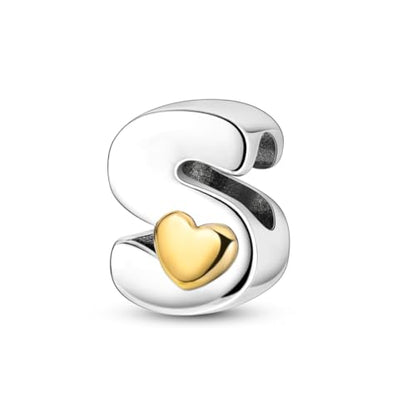 925 Sterling Silver Letter Charms A-Z for Bracelet Necklace Alphabet Bead | Heart letter A B C D G J charm initial gold Pendant beads Jewelry Gift for Women - color: Letter S