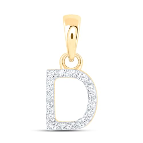 Solid 10K Yellow Gold Real Natural Diamond Womens A-Z Initial Letter Pendant Charm - 1/2 Inch Height - for Necklaces .03 Carat (.03 Cttw) - style: D - 10k Yellow Gold