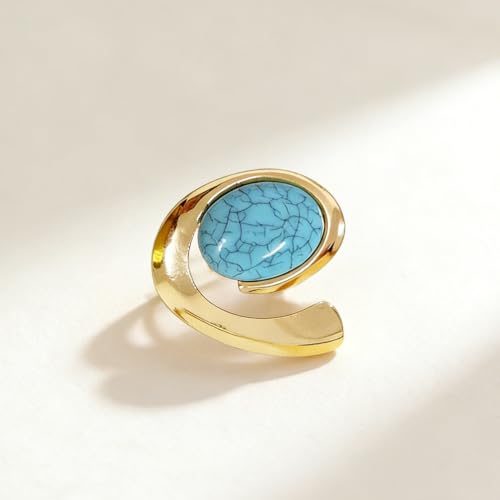 Boho Chunky Gold Swirl Oval Turquoise Brooch for Women Retro Statement Dainty Big Faux Pearl Brooches Lapel Pins Suit Costume Accessories Jewelry Gift - color: Gold 1