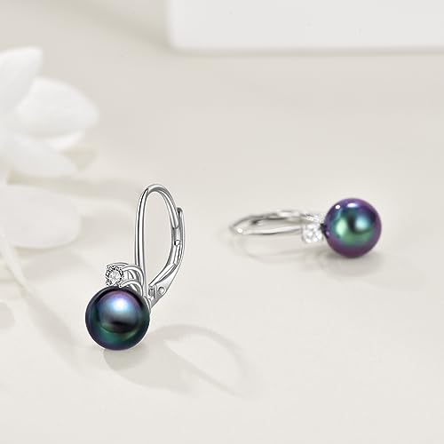 TIGER RIDER Pearl Earrings 925 Sterling Silver Leverback Hypoallergenic Drop Earring Jewelry for Women Birthday Gifts - style: black pearl
