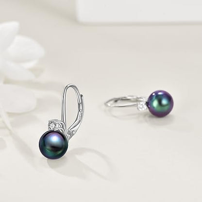 TIGER RIDER Pearl Earrings 925 Sterling Silver Leverback Hypoallergenic Drop Earring Jewelry for Women Birthday Gifts - style: black pearl