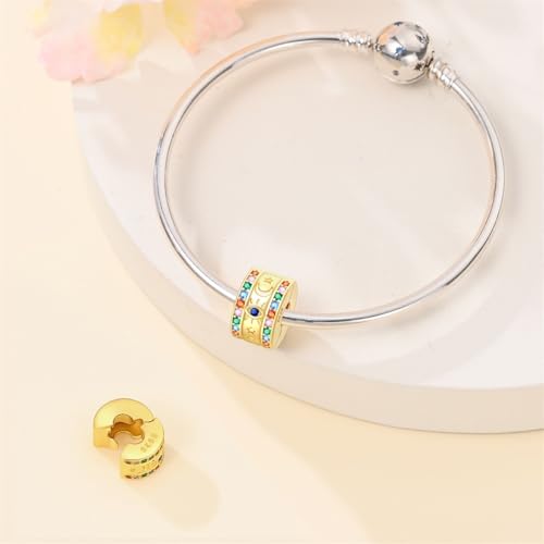 Gold Clip Stopper Charms for Pandora Bracelets Spacers Bead Charms Packs Jewelry Gift for Women - color: Goldden Eyes-2 Packs