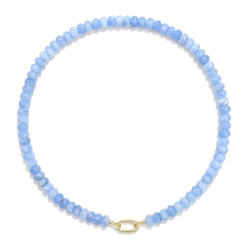 Beaded Gemstone Necklaces for Women Bohemian Colored Choker Natural Stone Bead Summer Beach Handmade Jewelry Necklace - color: Blue