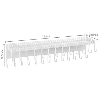 MyGift White Metal Wall-Mounted Jewelry Hanging Shelf with 26 Necklace Hooks, Set of 2 - color: White-set of 2