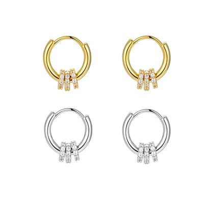 2 Pairs Gold/Silver Hoop Earrings For Women Set Trendy,14K Plated Gold Chunky Huggie Hoop Earings Pack,Oval Twisted Statement Silver Hoops,Fashion Jewelry Gift - color: B7 fortune small CZ hoops set