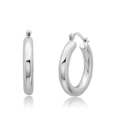 925 Sterling Silver Chunky Hoop Earrings for Women | Hypoallergenic Hollow Round Sterling Silver Hoop Earrings | Lightweight Thick Silver Earrings Hoops by MAX + STONE - style: Polished Chunky Hoop | 1 Inch