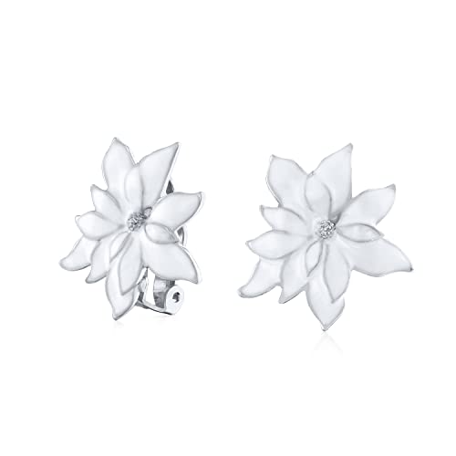 White Red Enamel Poinsettia Flower Statement Brooch Pin Silver Gold Plated