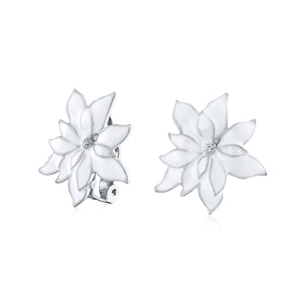 White Red Enamel Poinsettia Flower Statement Brooch Pin Silver Gold Plated