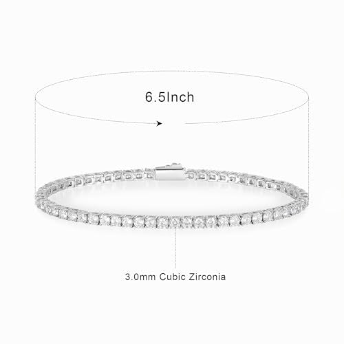3/4/5mm Tennis Bracelet, 18k White Gold Plated 3MM/4MM/5MM Iced Out Round Cubic Zirconia Tennis Bracelet for Women Men 6.5/7/7.5 Inches - color: 3MM White Gold, size: 6 inch