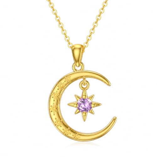 Moissanite Moon and Star Necklace 925 Silver Birthstone Gifts for Women | Sterling Silver Sun and Moon Pendant Elegant Jewelry Birthday Gifts for Wife Mom - color: B:Moon and Star-Birthstone-6
