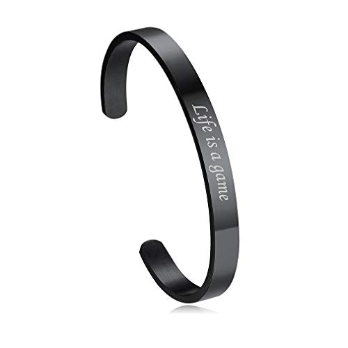 Custom4U Personalized Cuff Bracelets for Women Custom Name Bangle Bracelet | Inspirational Words Text Any Message Engraved Memory Jewelry Customized Gifts for Women BFF (Gift Box) - color: 6.2-Black Color