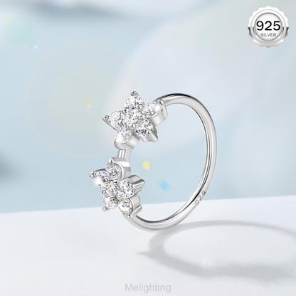 Melighting 20G Nose Ring Hoop 925 Sterling Silver Butterfly Flower Nose Hoop Seamless Open Helix Piercing Clear Double CZ 8 mm Cartilage Earring Nose Piercing for Women - color: Double Flower