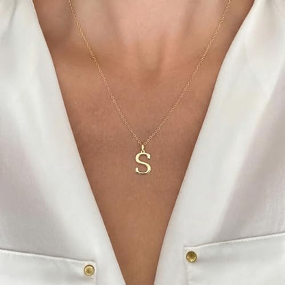 14K Solid Gold Initial Letter Charm Pendant for Women - Personalized Block Letter Add On Charm (A to Z All Letters) - color: S