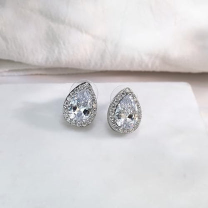 Teardrop Cubic Zirconia Jewelry Set for Women Wedding Prom Bridesmaid Gift | Sparkle Necklace Earrings Bracelet, Bride Formal Party Jewelry - color: White Gold