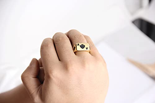 VQYSKO 14K Gold Plated Square Signet Ring | Stainless Steel Band for Men - color: Gold Spade Ace