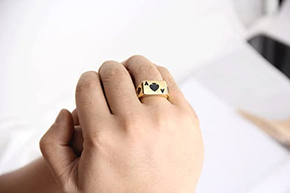 VQYSKO 14K Gold Plated Square Signet Ring | Stainless Steel Band for Men - color: Gold Spade Ace