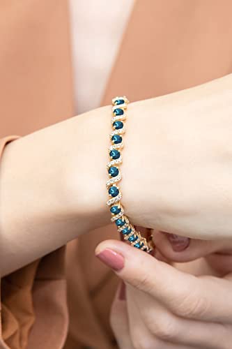 B. BRILLIANT Sterling Silver Genuine, Created or Simulated Gemstone Round S Design Tennis Bracelet for Women - color: London Blue Topaz - Gold Flash