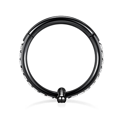 16G Cartilage Earring Hoop 316L Surgical Steel Daith Helix Conch Earrings Tragus Rook Earrings CZ Opal Septum Jewelry Seamless Clicker Nose Rings Hinged Segment Ring Hoop Earring for Women Men - color: 1PC,Black,Cross CZ