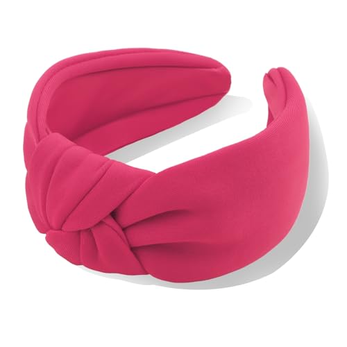 YISSION Hot Pink Knotted Headband Wide Headbands for Women Non Slip Head Band Fashion Top Knot Hairband Hair Accessories for Women Girls - color: Hot Pink