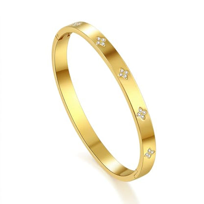 Friendship Love Bracelet for Women, 18K Gold Plated Titanium Steel Cuff - color: Gold, size: Plain 7''