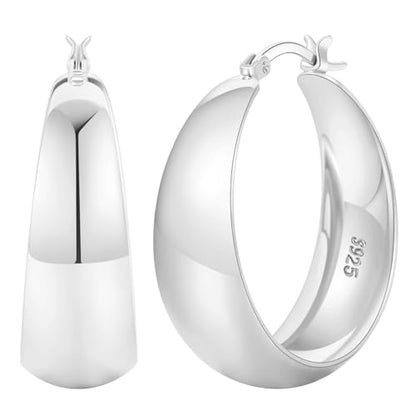 Senteria 12mm Wide Thick Sterling Silver Hoop Earrings Hypoallergenic | 14K Real Gold Plated Hoops Large Earring Lightweight Chunky Hoops Earring for Women Gift for Birthday Christmas 25/30/40/50MM - color: silver 8-30mm