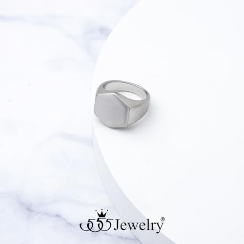 555Jewelry Stainless Steel Solid Plain High Polish Round Signet Ring for Men - color: Hexagon Silver