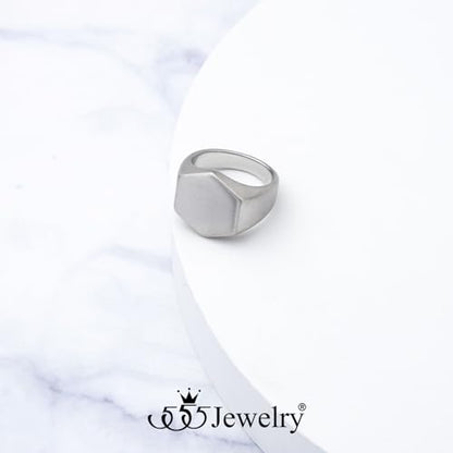 555Jewelry Stainless Steel Solid Plain High Polish Round Signet Ring for Men - color: Hexagon Silver
