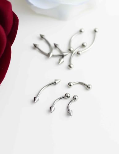 Gidemen 10pcs Eyebrow Piercing Jewelry Surgical Steel Vertical Labret Lip Jewelry Curved Barbell Tiny Eyebrow Rings Ear Rook Navel Small Belly Button Ring for Women Men 16g 6mm 8mm 10mm 12mm 14mm