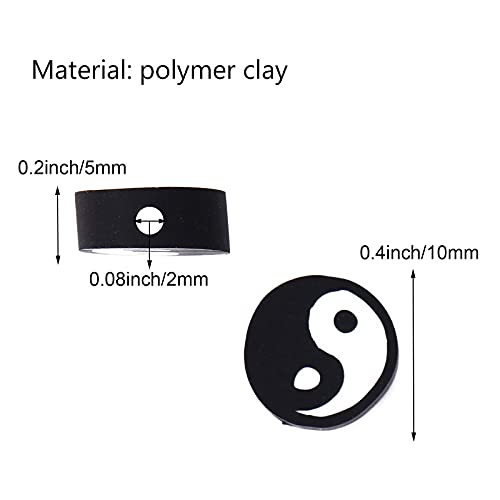 100pcs Black Yin Yang Polymer Clay Spacer Beads for Women Jewelry Making DIY Bracelet Necklace Hair Clip Accessories (Black Yin Yang) - color: Black Yin Yang