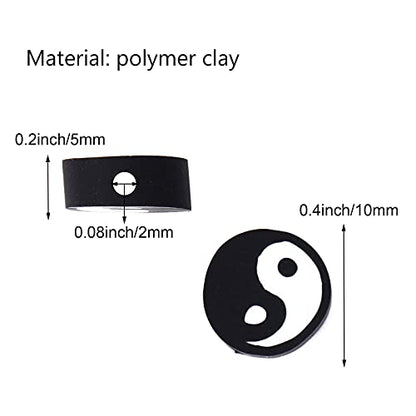 100pcs Black Yin Yang Polymer Clay Spacer Beads for Women Jewelry Making DIY Bracelet Necklace Hair Clip Accessories (Black Yin Yang) - color: Black Yin Yang