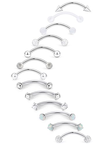 16g 8/10mm Silver/Black/Rose-Gold/Rainbow Eyebrow Piercing Jewelry Rings Curved Barbell Vertical Labret Lip Surgical Steel Small Belly Button Snake Eyes Tongue Rook Earrings for Women Men - color: Surgical Steel, size: 16g*8mm*3mm
