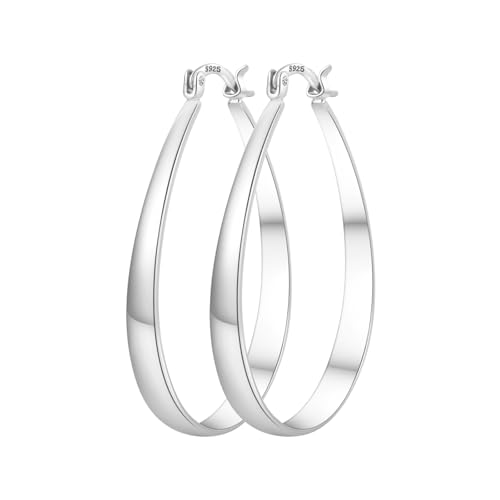 PABBEU Sterling Silver Hoop Earrings for Women, Lightweight Large Oval Hoops Earrings, Hypoallergenic Silver Hoop Earring for Women Gifts 30/40/50/60MM - color: silver 30*40mm/ 1.18*1.57in