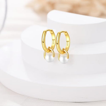 925 Sterling Silver Huggie Hoop Earrings for Women with 5A Cubic Zirconia Jewelry Birthday Gift - style: Pearl