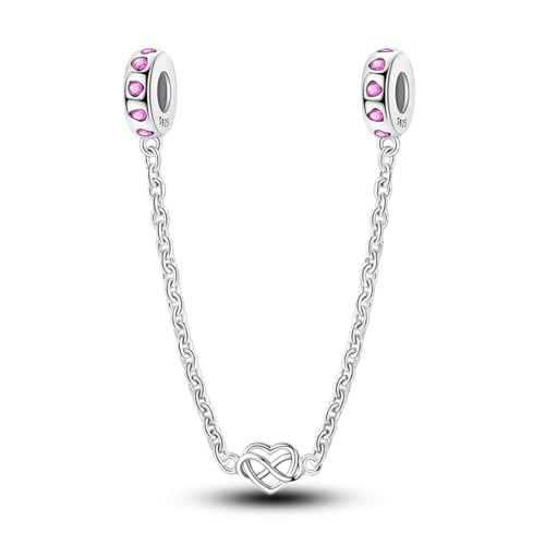 LNQOBU 925 Sterling silver Safety Chain for Bracelet,Family Forever Safety Chain Charm for Bracelet Stopper Spacer Charm Clip Charms Dangle Pendants Beads Jewelry Gift for Women - color: Boundless love