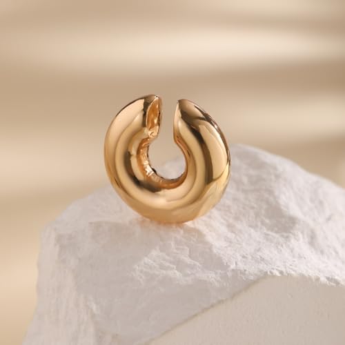 Chunky Gold Ear Cuffs Earrings for Women Non Piercing Gold Cuff Clip On Cartilage Hoop Earring Trendy Lightweight Thick Cuff Earrings for Women - color: gold5