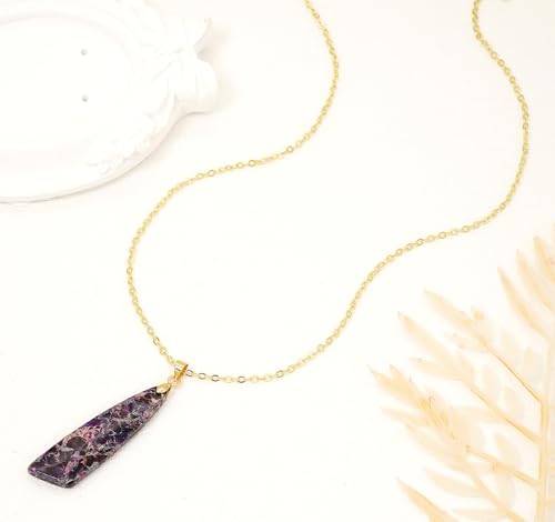 Nature Stone Necklaces for Women Boho Pendant Necklace 18K Gold Chain Necklaces - color: Purple Gold