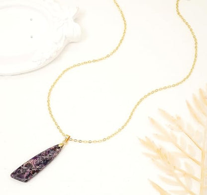 Nature Stone Necklaces for Women Boho Pendant Necklace 18K Gold Chain Necklaces - color: Purple Gold