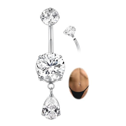 GAGABODY G23 Titanium Belly Button Rings Dangly Belly Ring Navel Piercing Ring Belly Piercing Jewelry 14G 3/8 inch 10mm Navel Barbell CZ - color: Silver+Dangly Waterdrop Shape Clear CZ