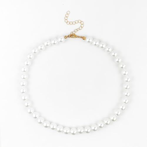Pearl Necklace for Women, Classic Beaded Choker Necklace, Faux Pearl Strand Necklace 6mm 8mm 10mm, Adjustable Chain, Elegant Everyday Jewelry - color: Gold 10mm
