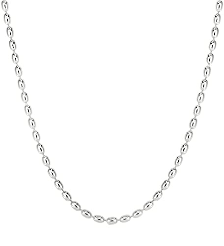 Savlano 925 Sterling Silver Oval Rice Bead Strand Chain Necklace For Women - Made in Italy Comes With a Gift Box - style: 2.3MM