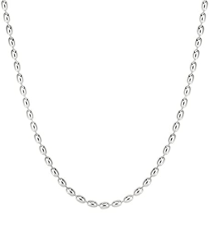 Savlano 925 Sterling Silver Oval Rice Bead Strand Chain Necklace For Women - Made in Italy Comes With a Gift Box - style: 2.3MM